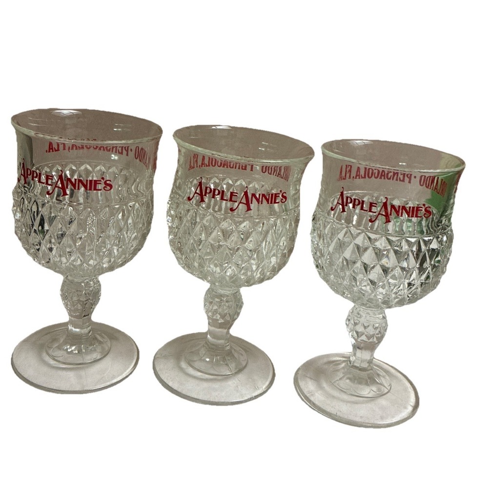 Vintage Apple Annie's Glass Goblets Diamond Cut Orlando Church‎ St Pensacola (3)
